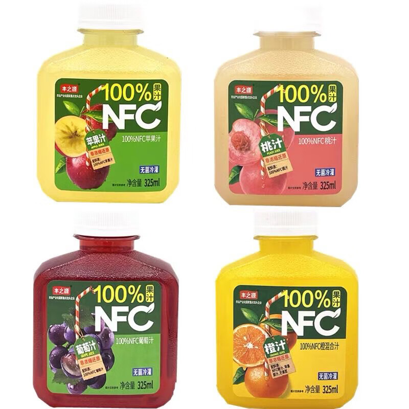美意颂【】丰之源NFC果汁饮料橙汁葡萄汁蜜桃苹果汁非浓缩 NFC苹果汁325ml*6瓶