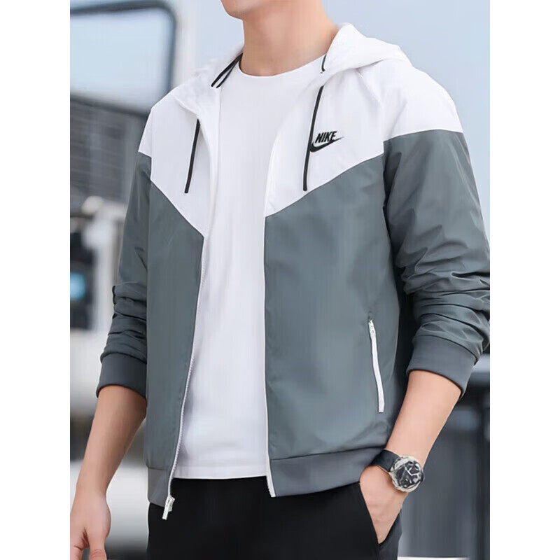 外套男装春秋冬季新款bigswoosh运动服休闲连帽梭织夹克