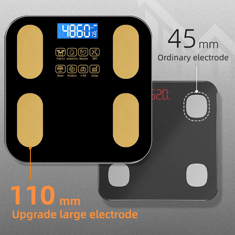 【直发】体重秤家用AI智能体脂秤充电款小型高精准人体称重 黑晶色【体重秤】充电款(1个装) 26*26CM