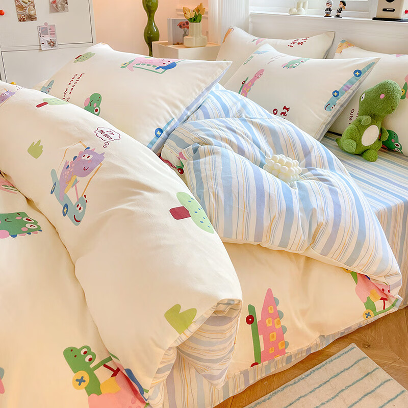 途波列40支活性全棉高支新疆棉床单纯棉被套四件套 顽皮恐龙-米Sxd 1.5m 床单款 (被套200*230cm) 套件