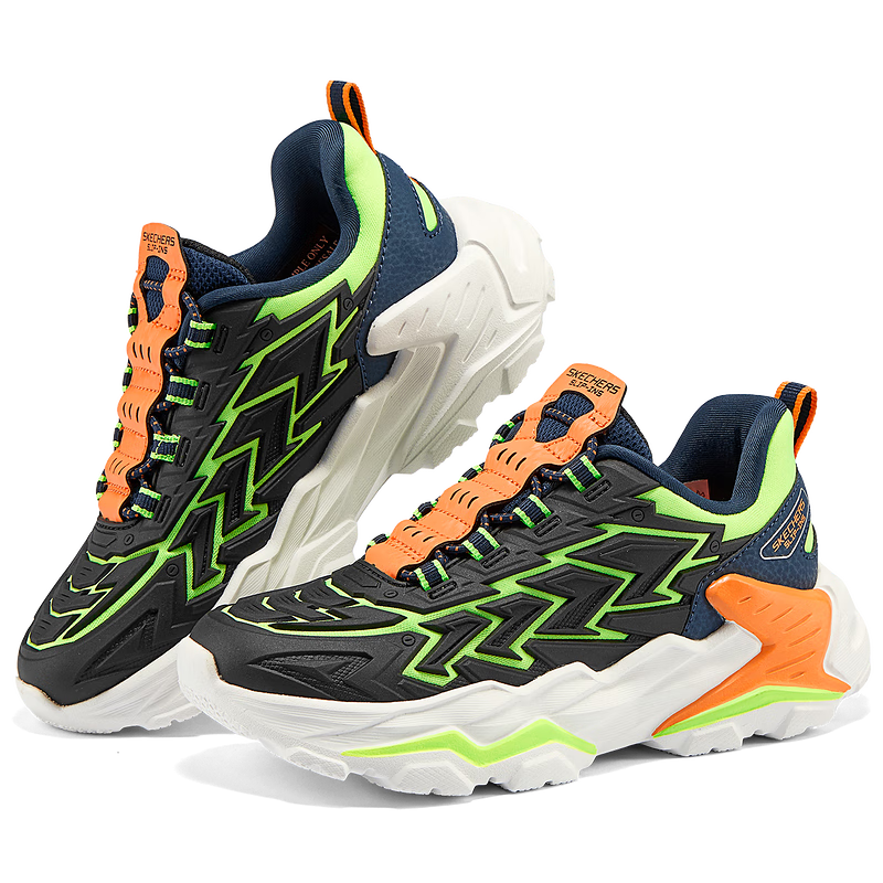 Skechers斯凯奇男童一脚蹬闪穿运动鞋儿童防滑减震机甲潮流童鞋403893L 黑色/柠檬色/BKLM 36