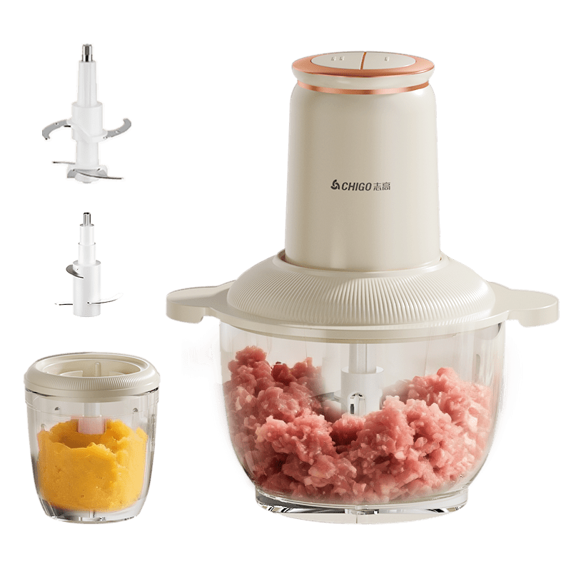 志高（CHIGO）绞肉机家用婴儿辅食机2L双碗双刀多功能料理机切菜机电动大功率绞馅机子母碗ZG-J208E