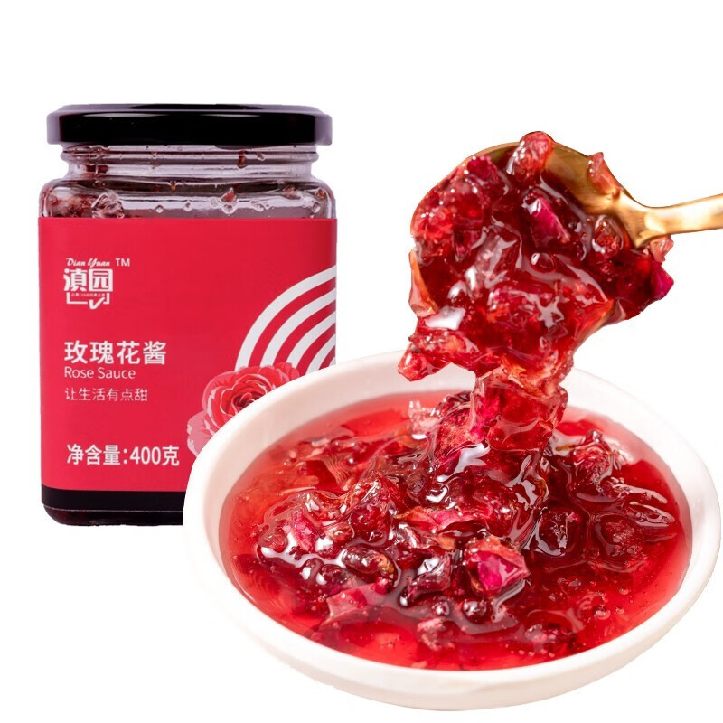 滇园 玫瑰花酱400g玻璃瓶装 云南特产桂花酱茉莉酱菊花酱多味鲜花果酱