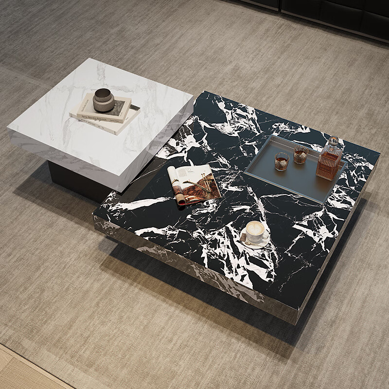 曲柏年现代新款岩板茶几极简小户型意式简约客厅大理石家用轻奢方形 雪山白50cm+宝格丽黑80cm 小茶几高51cm+大茶几高41cm 京东折扣/优惠券