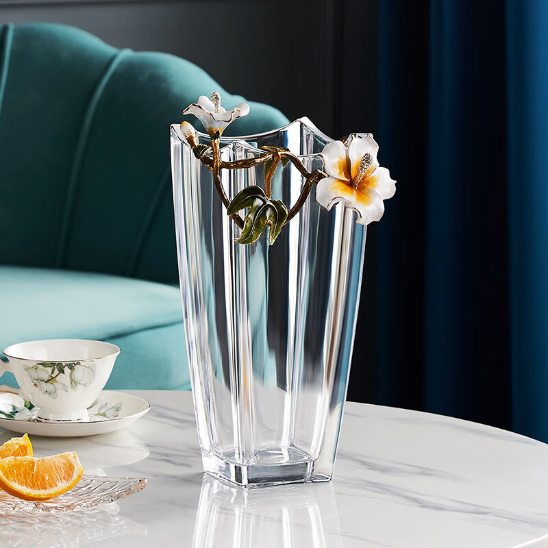 諾詩曼輕奢琺瑯彩捷克花瓶寬口玻璃透明水養(yǎng)鮮花感擺件客廳插花 平安聚福透明花瓶