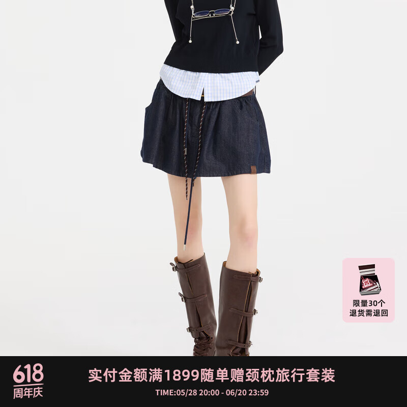 RE’VAN芮范2025春季新品設(shè)計(jì)師款少女風(fēng)質(zhì)感牛仔蓬蓬裙RL11502140 藏青色 S