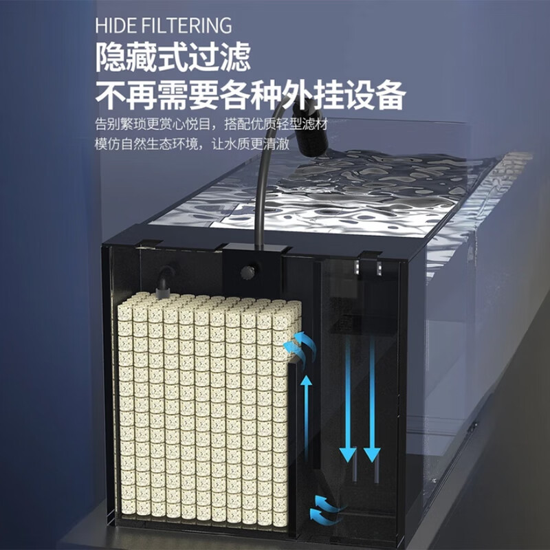 宠小岛溪流鱼缸一体缸2025新款一体式懒人生态造景桌面客厅玄关鱼缸 溪流缸60x20x20【升级带盖款】赠溪流石