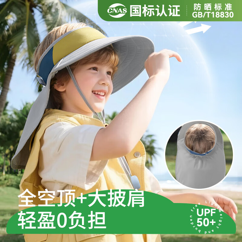 偶森儿童防晒帽夏2026新款空顶防紫外线长后披男女童宝宝遮太阳帽大檐