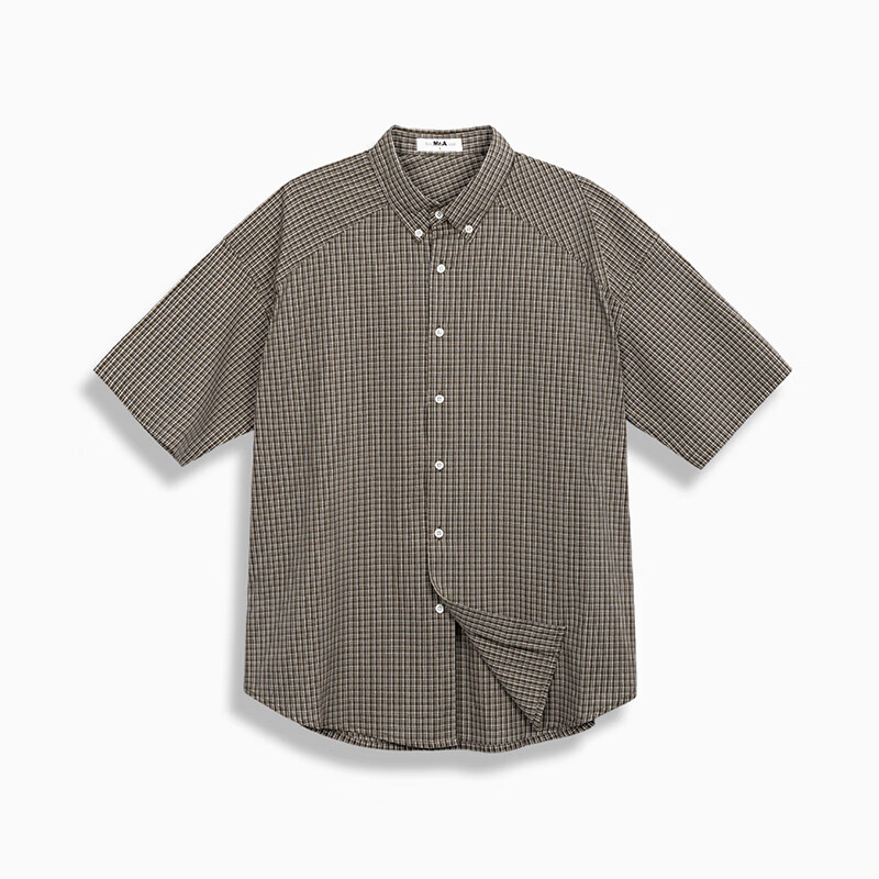 Mr.AIVY格纹短袖衬衫薄款蓝色纯棉休闲宽松半袖衬衣外套男夏 MRA男装  咖色 2XL