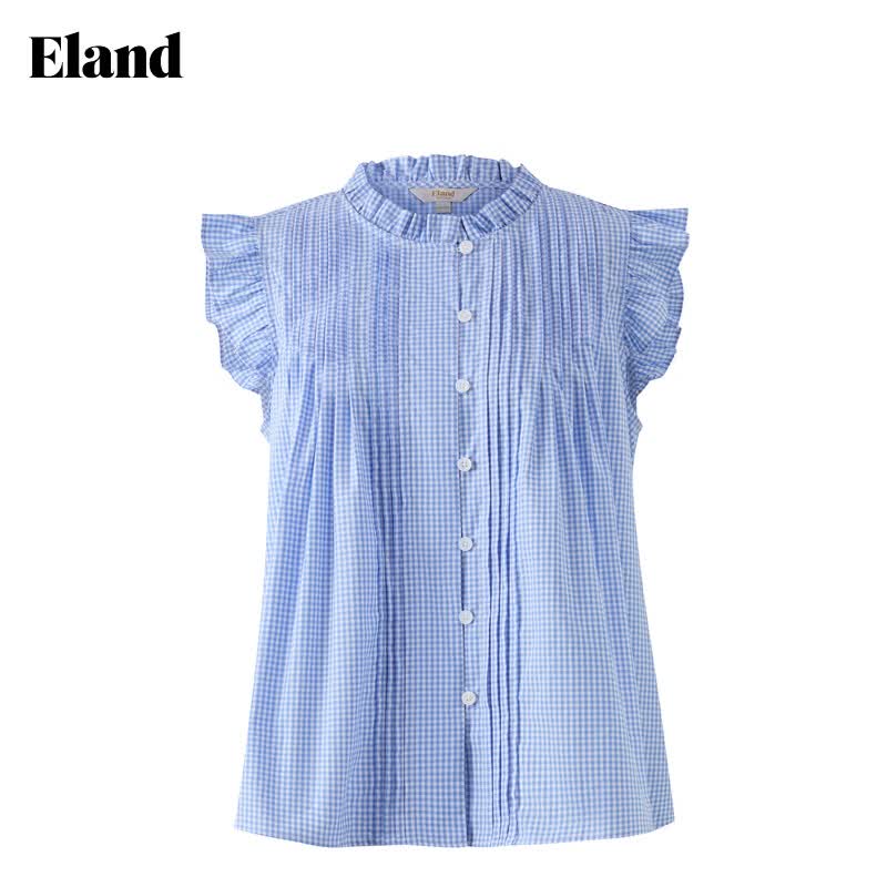 ELAND【风铃衫】衣恋衬衫女时尚格纹纯棉短袖上衣2025秋季新款 蓝色(50)Blue L /170
