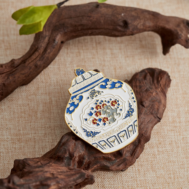 接运猫河北博物院元青花釉里红盖罐贴（金属浮雕版）博物馆文创饰品 金色