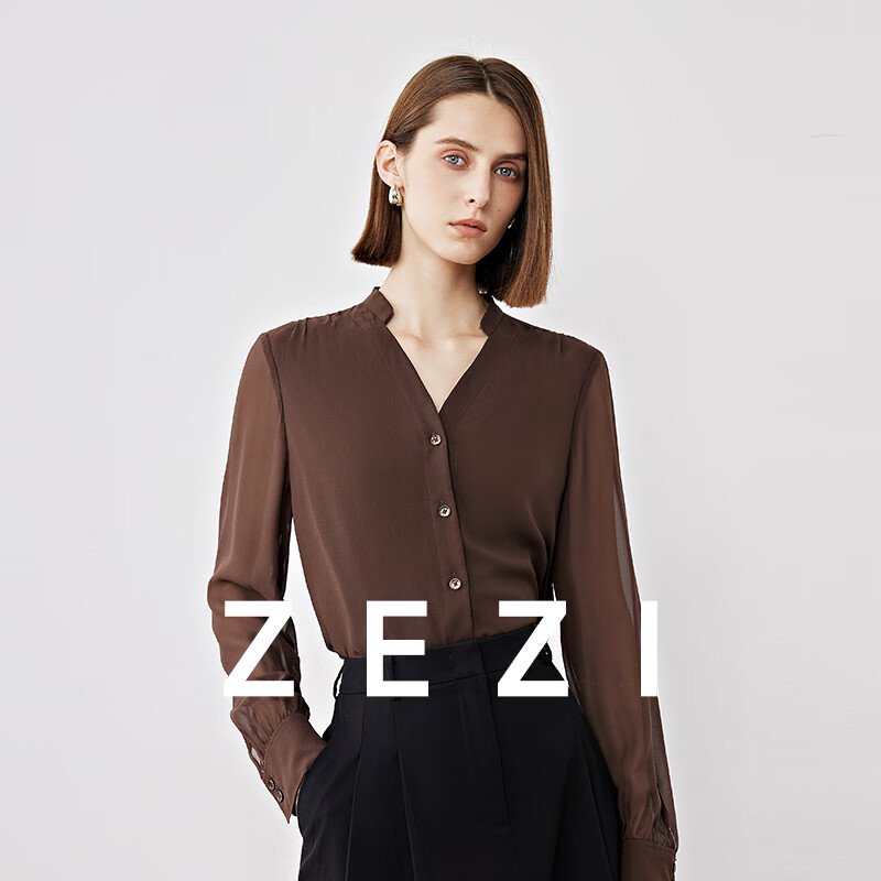 ZEZI100%桑蚕丝衬衫女士高级感商务休闲长袖衬衣2025年夏季新款上衣 墨染黑 L (115-125斤)