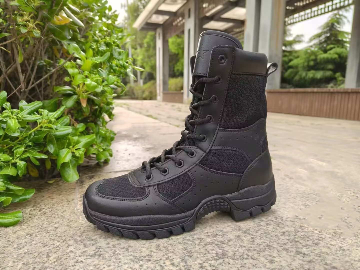 夏季网面作战训靴男黑色真皮高帮防滑防水防穿刺户外训练鞋作战靴