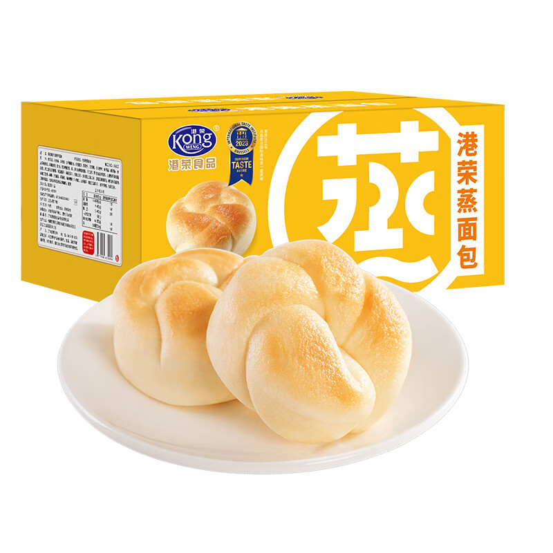 港荣蒸面包早餐整箱手撕吐司小蛋糕礼盒零食老人小孩健康营养食品 奶黄味460g*1箱 常规