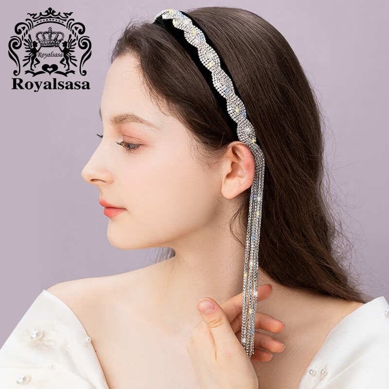 Royal sasa韓國發(fā)卡個性設(shè)計感閃鉆流蘇發(fā)箍時尚頭箍發(fā)飾復(fù)古頭飾