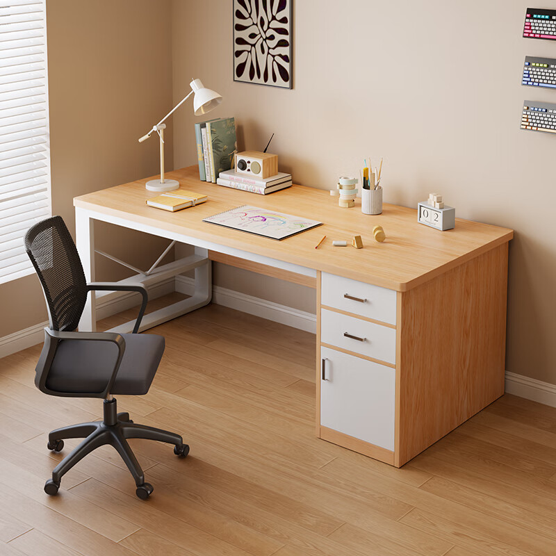 第一森林（First Forest）电脑桌台式家用卧室书桌学生学习写字桌子简易出租屋带抽屉办公桌 【推荐单桌】  橡木色120cm