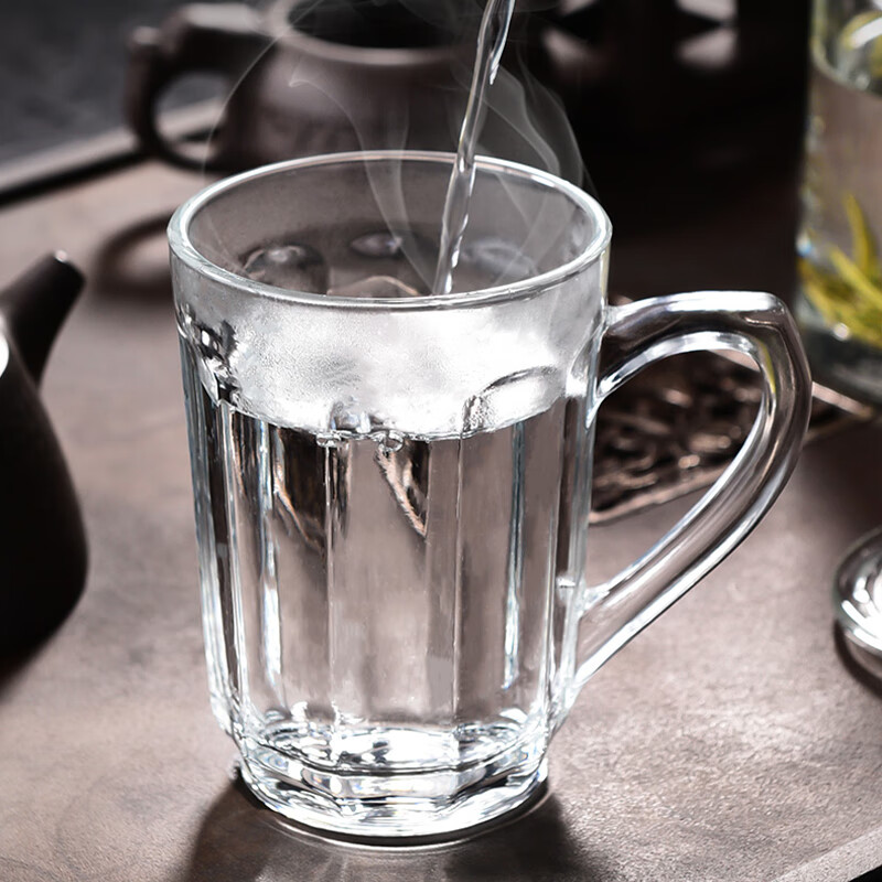 喜碧喜碧可耐超高瞬时温差带盖把杯茶杯可进蒸箱牛奶杯透明玻璃杯 肖恩热饮杯430ML/2只