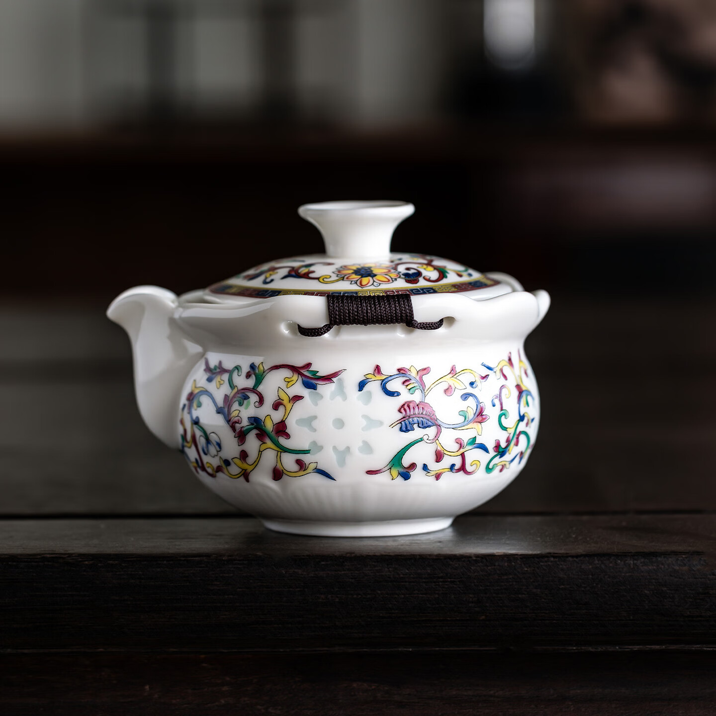 瓷牌茗茶具（cipaiming teaset）瓷牌茗茶具琺瑯彩玲瓏手抓壺茶具泡茶器全套家用羊脂玉瓷功夫茶具 羊脂玉瓷琺瑯彩藍星玲瓏手