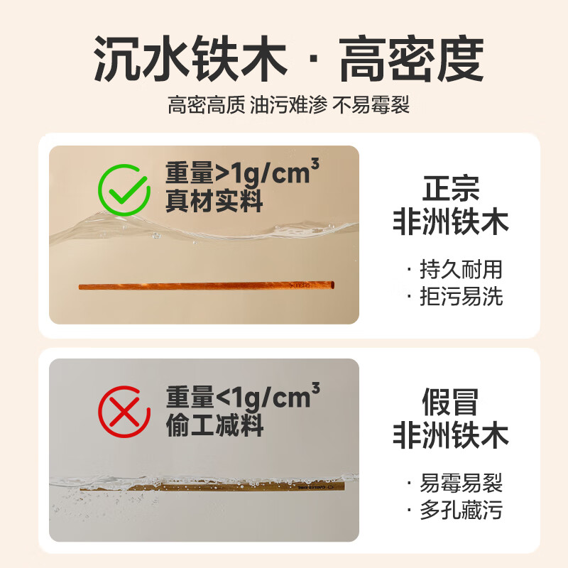 双枪(Suncha)原木铁木筷子家用实木筷子套装 铁木筷-新款(5双装)
