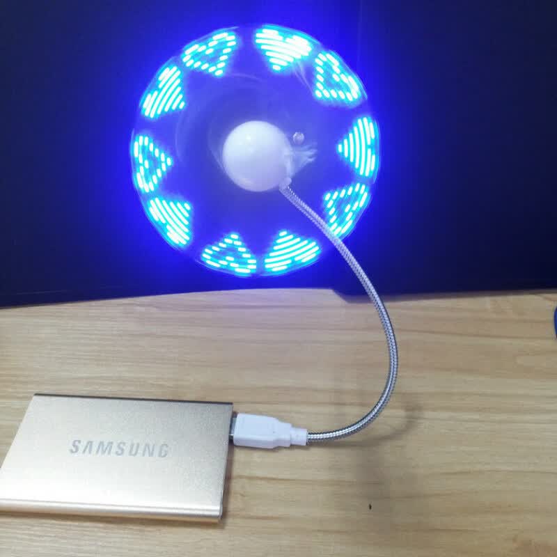 铭汇通全息风扇USB直插仿时间闪字LED七彩电风扇仿时钟家用办公室桌面迷你电脑小风扇定制创意礼品扇 裸眼3d全息风扇 3.5*3.5*33cm