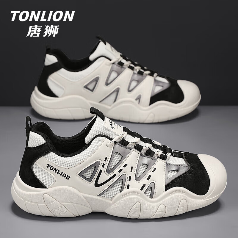 唐狮（TonLion）凉鞋男款镂空2025年新款秋透气徒步户外登山鞋百搭老爹鞋运动鞋 米黑色TSN20243007 40