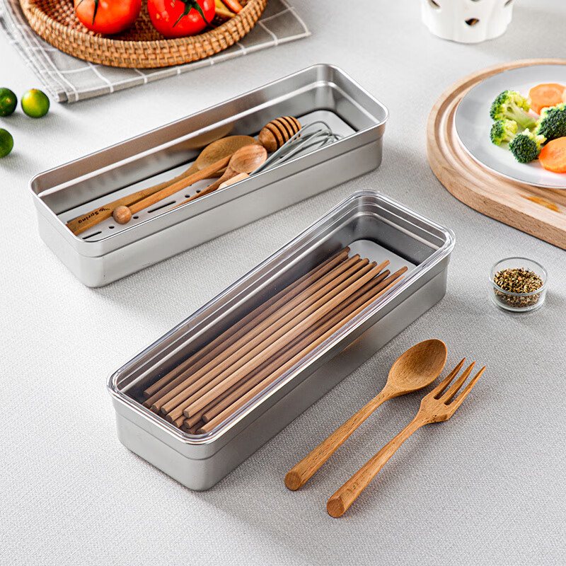 onlycook304不锈钢筷子收纳盒家用可消毒沥水筷笼带盖防尘餐具盒
