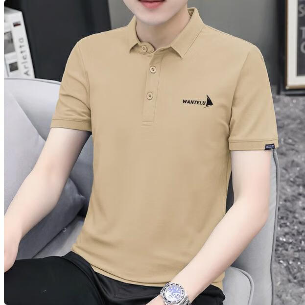 法萱漫高端品牌 短袖polo衫夏季新有領(lǐng)保羅衫冰絲涼感百搭半袖翻領(lǐng)t恤男 FL2302-988杏色 2XL 建議140-155斤