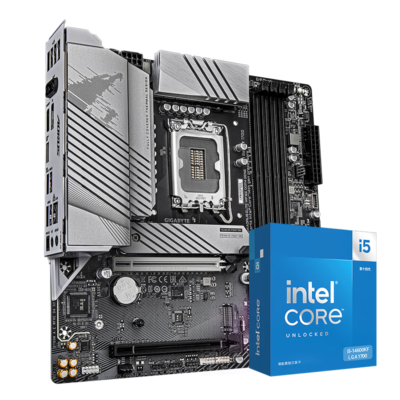 技嘉主板CPU套装小雕WIFI B760M AORUS ELITE WIFI6E DDR4 GEN5+英特尔酷睿i5-14600KF盒装处理器