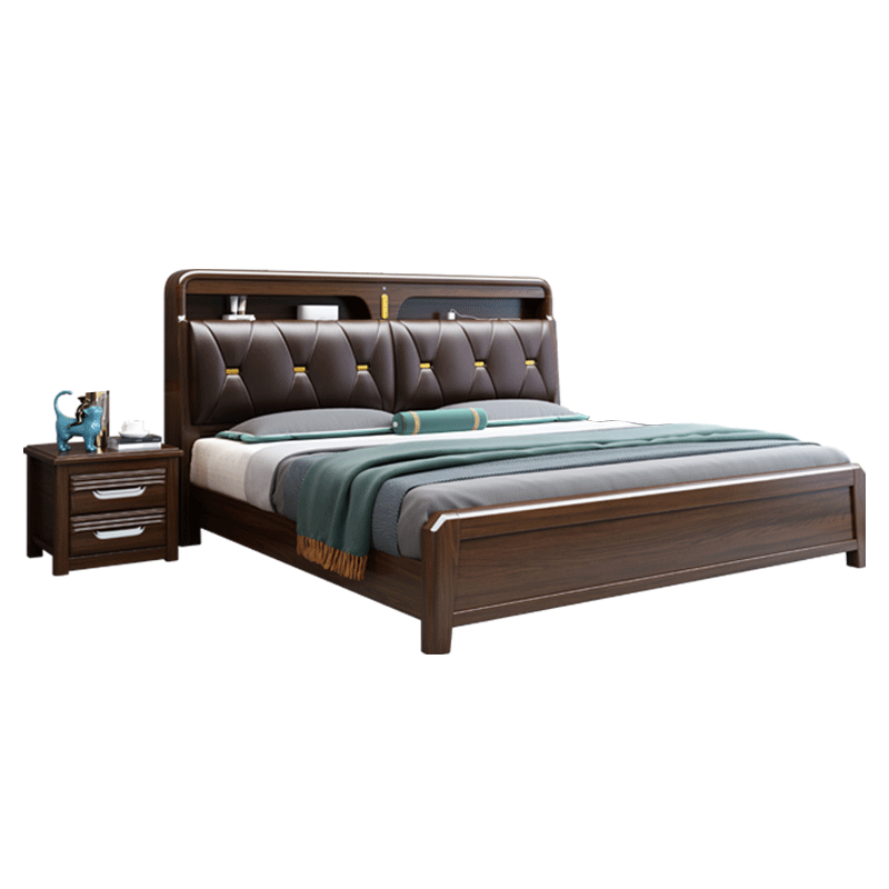 卡諾芬（kanuofen）金絲檀木實(shí)木床雙人床現代簡(jiǎn)約主臥大床軟靠高箱儲物婚床家具輕奢 實(shí)木床+床頭柜*2 2000*2200mm箱框結構