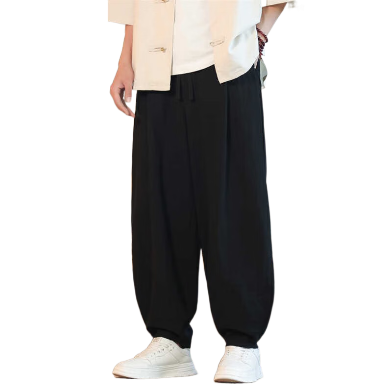 NASALIKE春夏棉綢燈籠褲太極褲男士中老年睡褲武術(shù)練功褲家居防蚊瑜伽褲男 黑色 M