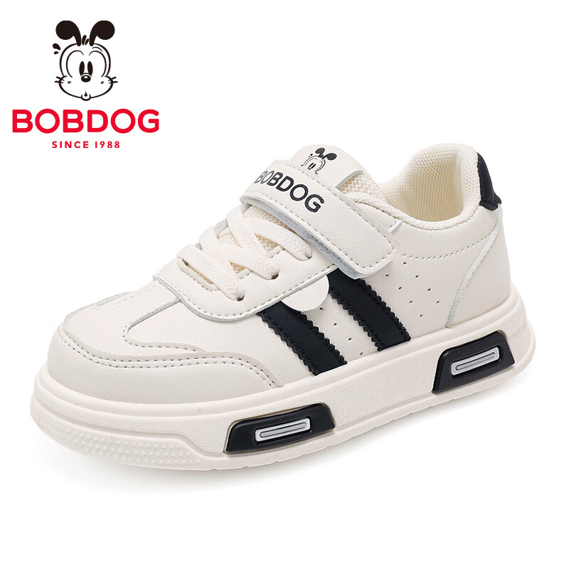 巴布豆童鞋2025秋季新款男童时尚百搭儿童运动鞋中大童女童跑鞋 米/黑 30 适合脚长18.0cm