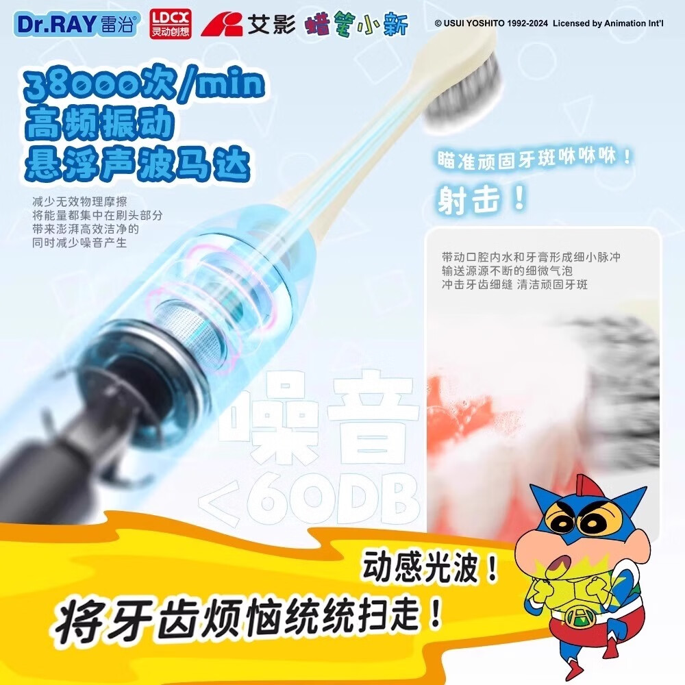 雷治蜡笔小新声波电动牙刷成人情侣套装礼物螺旋刷丝软毛牙刷礼盒 电动套装含牙膏【刷头*2毛巾*1】1支