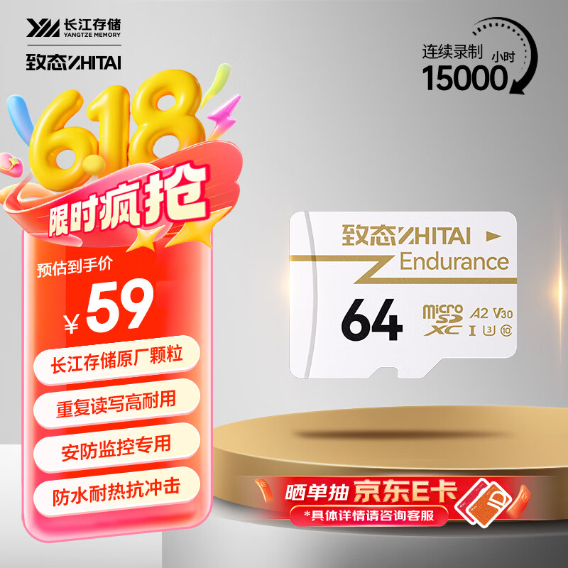致态（ZhiTai）长江存储 64GB TF（MicroSD）存储卡 Endurance行车记录仪&家庭商用安防监控摄像专用