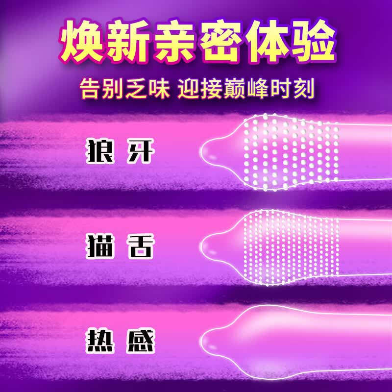 中红狼牙避孕套&猫舌避孕套&热感润滑女性快潮安全套专用情趣用品byt 【18只装】猫舌6只+狼牙6只+热感6只