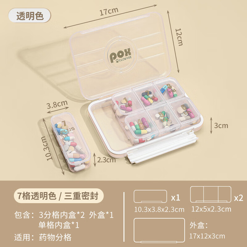 易旅易旅大容量藥盒便攜分裝藥品收納盒一周老人隨身吃藥盒 YPH107格-透明 量大價(jià)優(yōu)