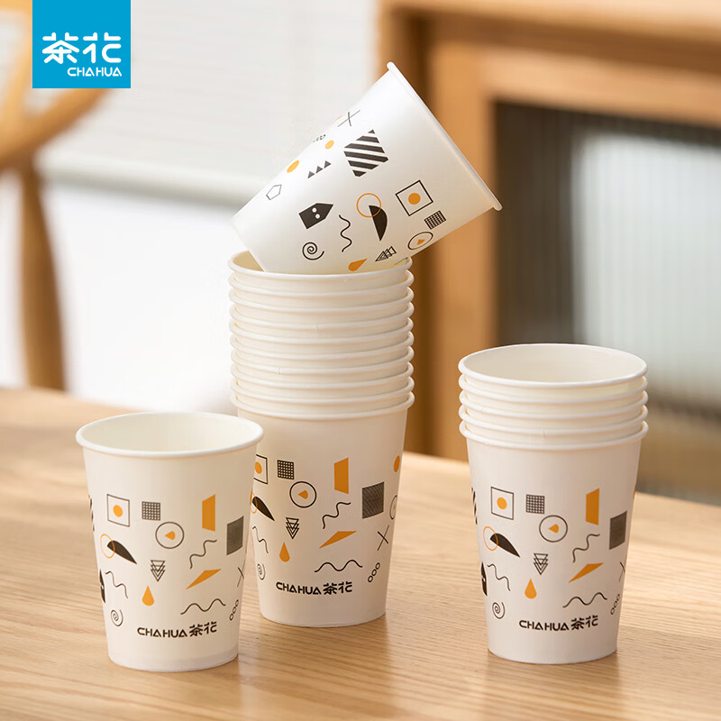 茶花（CHAHUA）纸杯一次性杯子加厚饮料咖啡奶茶水杯家用商务接待办公室茶杯 【厚实好料】225ml 中号*300只