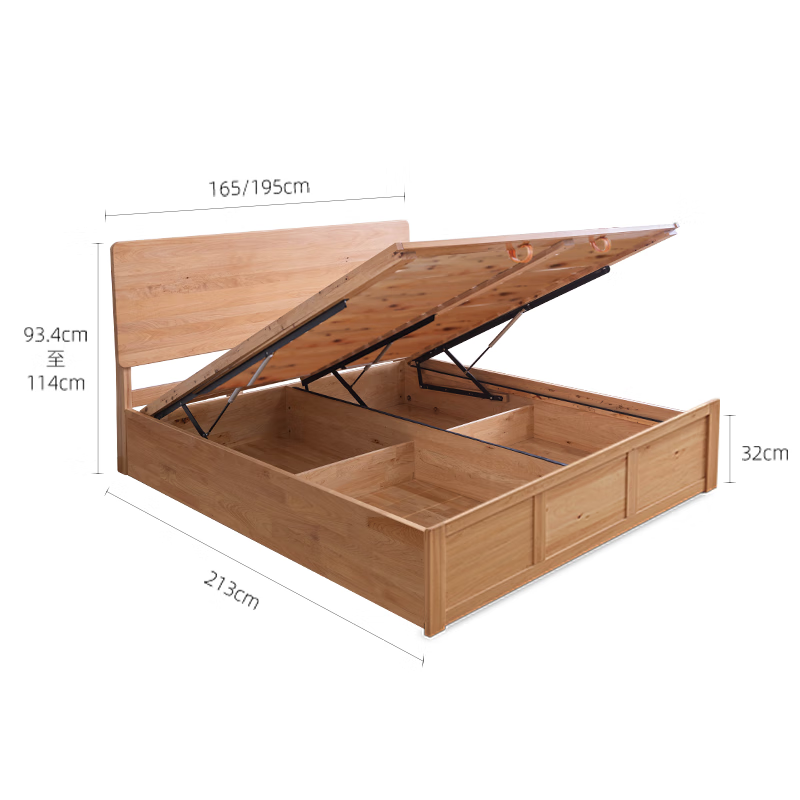 柏家信實(shí)木液壓高箱床柏木家具現代簡(jiǎn)約日式儲物床家用柏木實(shí)木床雙人床 高箱床 內徑1.5*2.0米