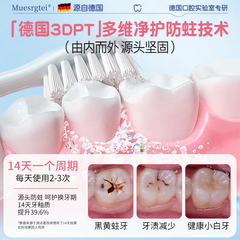 MUESRGTEI德国高端儿童牙膏3-6-12岁防蛀含氟抗糖抑菌金榜第一牙洞修复抑菌