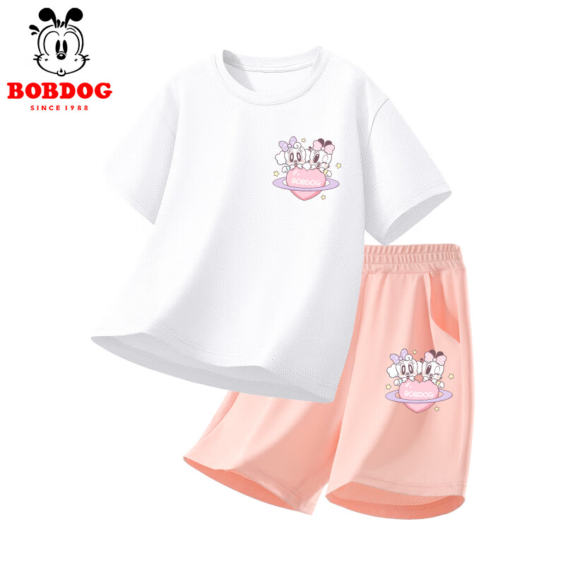 巴布豆女童速干衣套装2025夏季新款中大童网眼透气运动衣服潮流百搭 白 樱桃猫粉X+粉 樱桃猫粉X 130