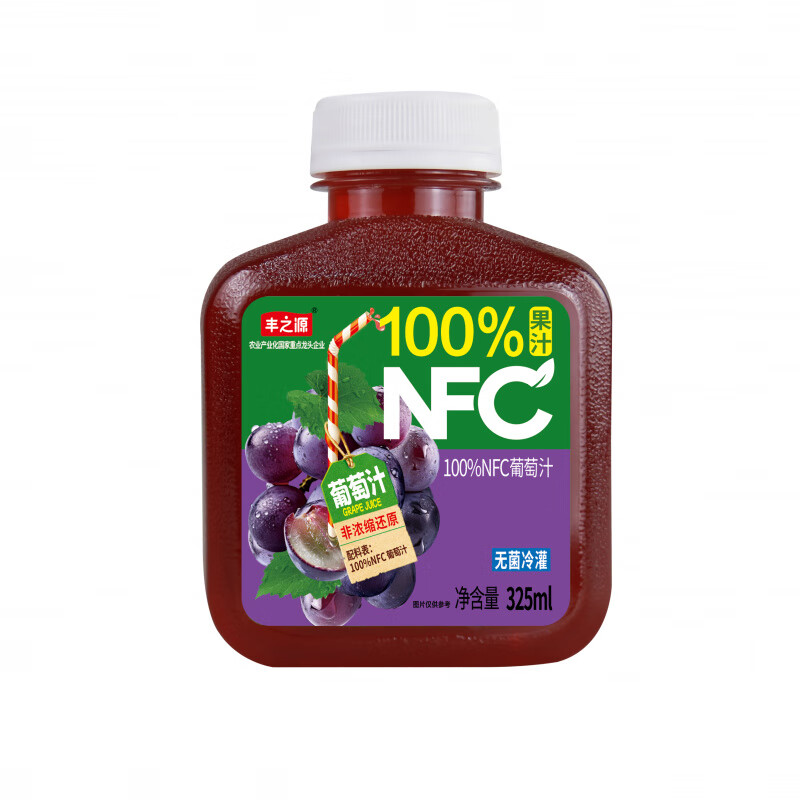 美意颂【】丰之源NFC果汁饮料橙汁葡萄汁蜜桃苹果汁非浓缩 NFC苹果汁325ml*6瓶