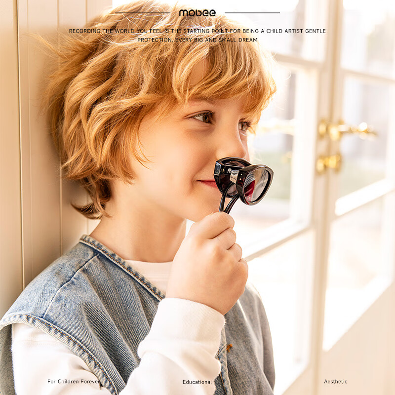 mobee儿童墨镜太阳镜3-6岁12宝宝防晒可折叠uv偏光小模特拍照 猫眼可折叠款-星夜黑 佩戴无负担 专业护眼 无惧强光