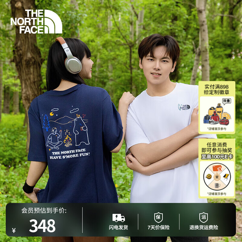 北面（The North Face）男女同款纯棉印花短袖男T恤户外透气25春夏新款|8DBV FN4/白色 M (170)