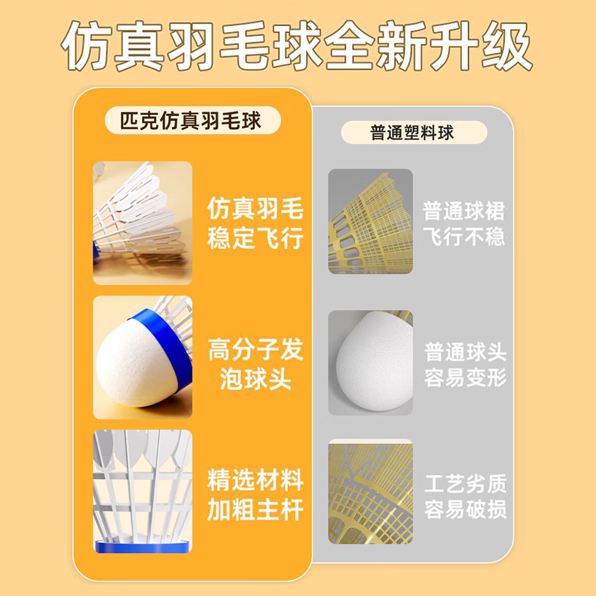 匹克（PEAK）羽毛球超耐打仿真尼龙球室内室外防风塑料球专业训练比赛胶球 【活动款】12只装/仿真羽毛超耐打 2筒 高分子发泡球头/飞行稳定