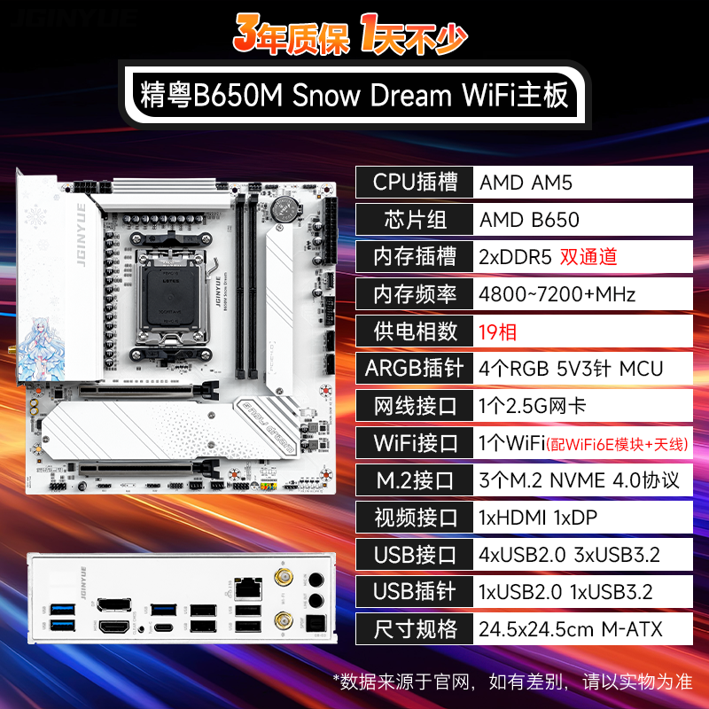精粤 B650M SNOW DREAM WIFI6E DDR5 图 3