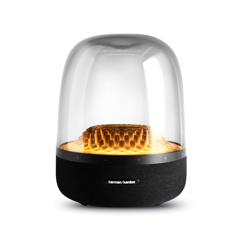 哈曼卡頓Aura Studio4琉璃四代桌面藍牙音箱 360度環(huán)繞立體聲 菱形氛圍燈效 下沉式低音炮 禮物音響 琉璃4代黑色（送音頻線(xiàn)+轉換器)