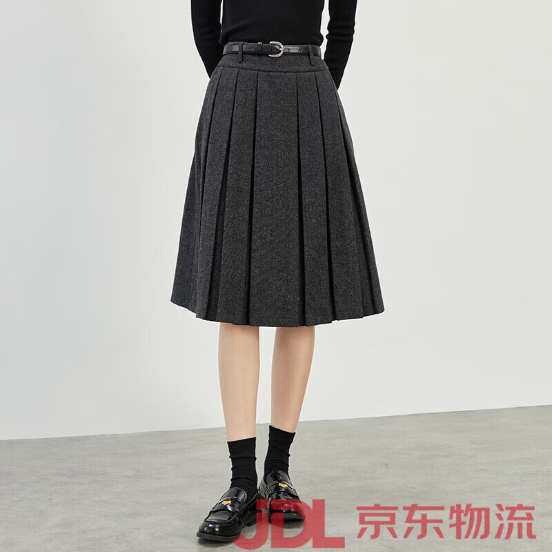 尚都比拉（Sentubila）羊毛灰色毛呢西裝套裝女季新款套裝裙通勤呢子外套 砂石灰(半身裙) L