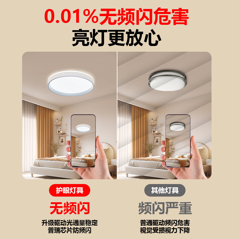 SJH吸顶灯卧室灯欧式护眼灯阳台灯照明房间灯主灯具家用全光谱客厅灯 圆形/φ50CM/无极调光/84W/20²适用