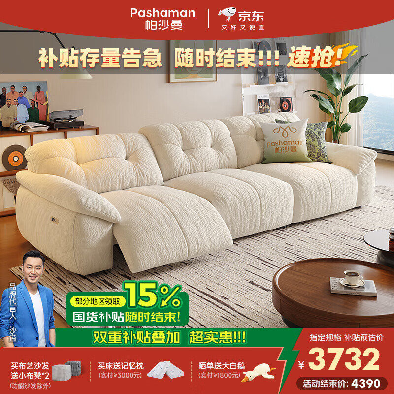 帕沙曼电动沙发布艺小户型客厅现代简约云朵功能沙发可拆洗零靠墙2827ZF 2.96米·单功能【全拆洗+USB】 TY74旗舰版: 硅胶棉+紫罗兰+竹炭