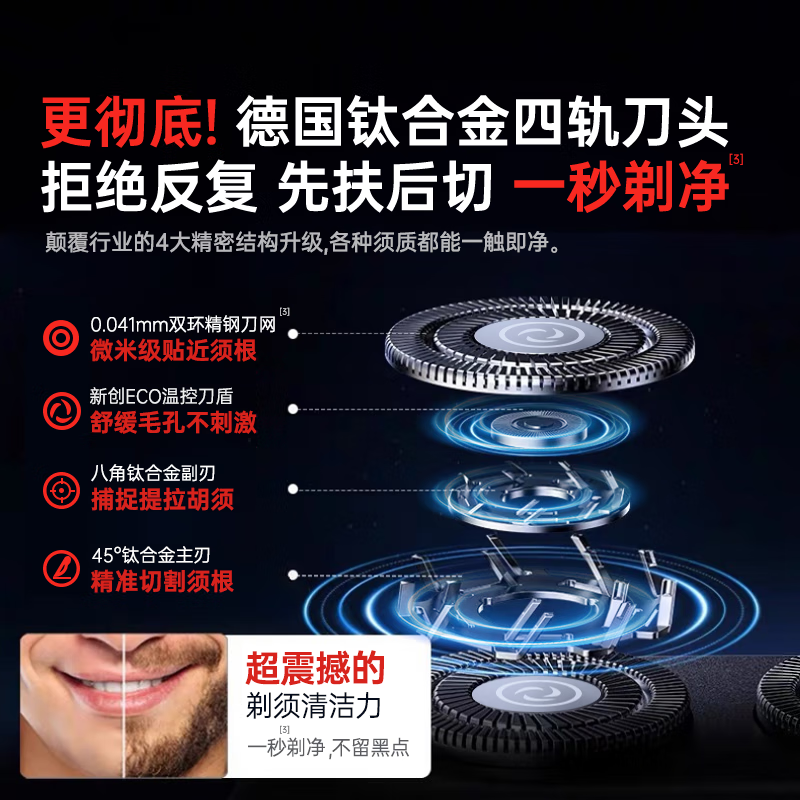 飒望德国电动剃须刀刮胡刀迷你小巧便携款小钢炮电动不留胡渣数显生日礼物男士送男朋友老公全身水洗 【德国16代pro豪华款】10核电机9.9万 【德系钛合金双环刀网】