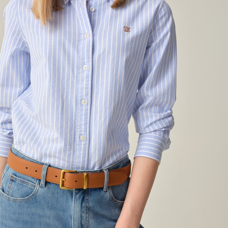 ELAND衣恋衬衫女翻领条纹通勤上衣2025秋季新款 浅蓝色(51)L/Blue S /160